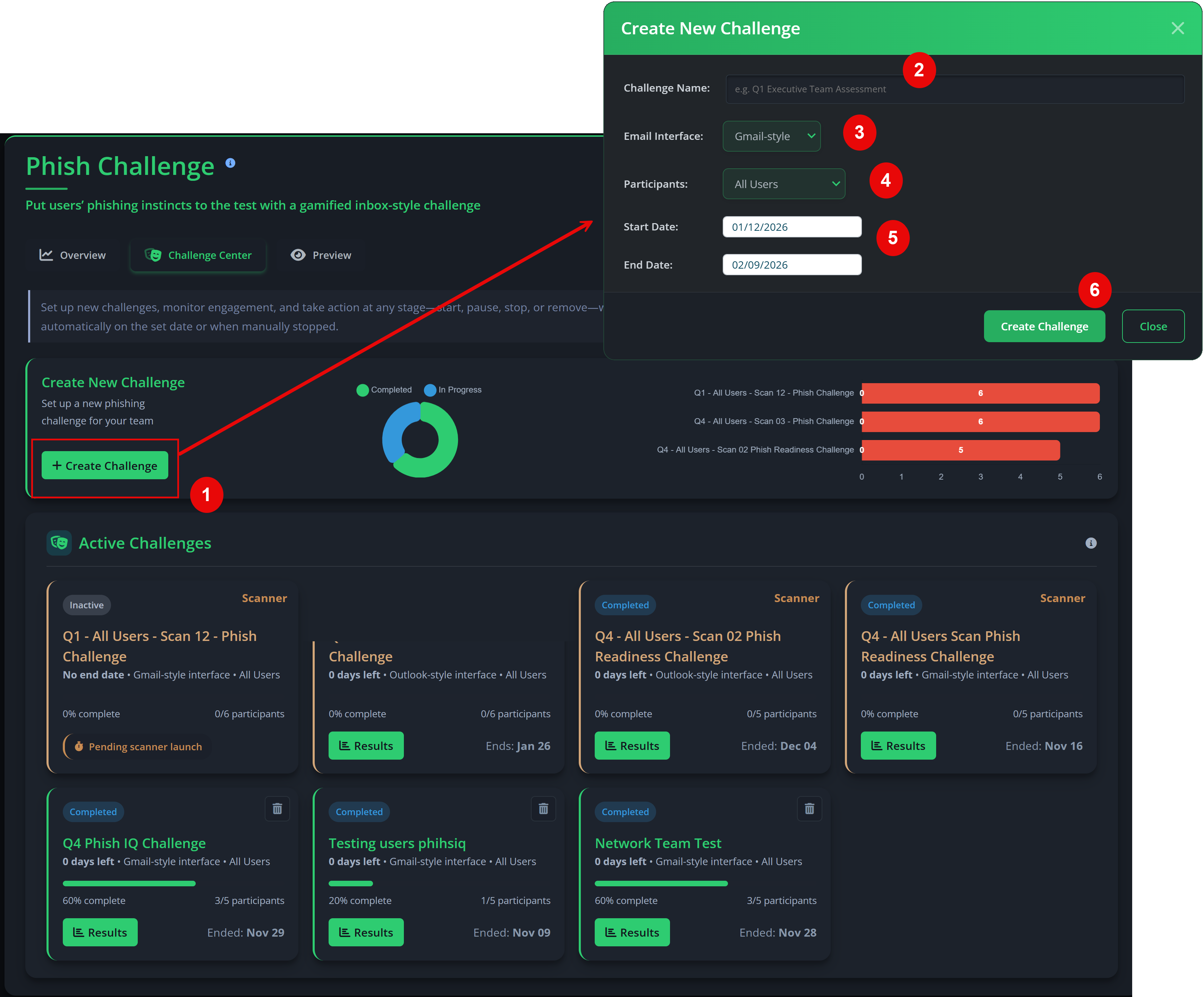Challenge Center showing active and upcoming challenges