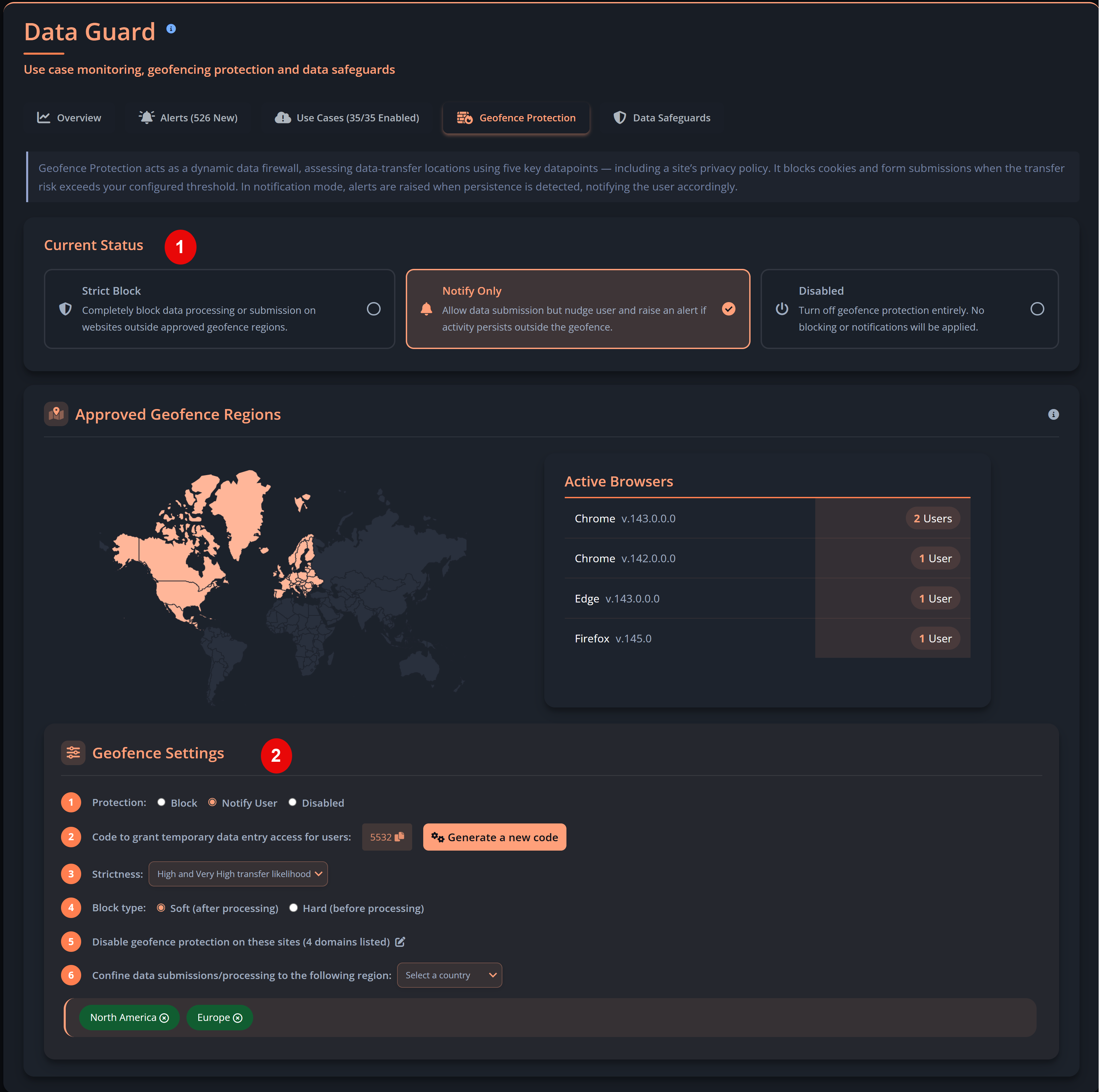 Geofence Protection configuration panel